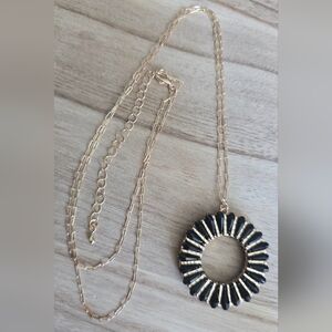 Black Beaded Gold-Tone Pendant Necklace